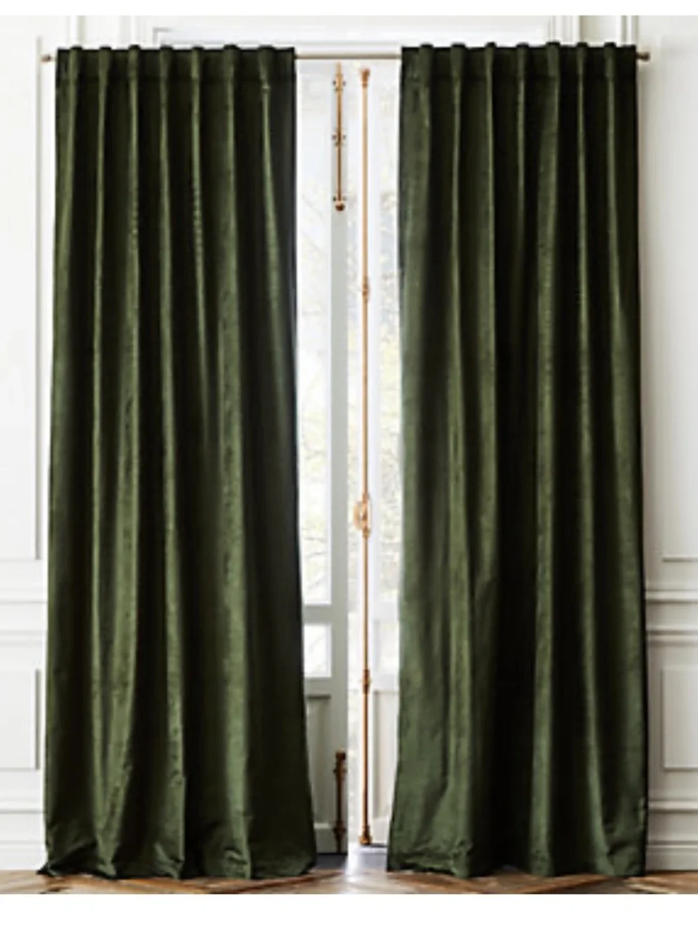 CB2 Cotton Viscose Velvet Curtain Panels in Evergreen